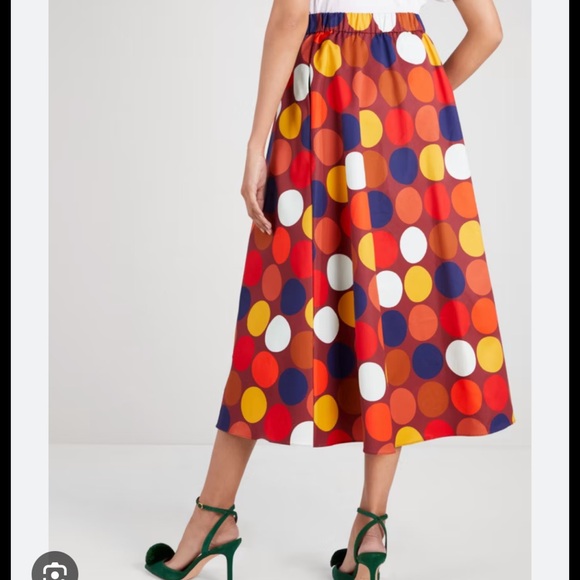 Kate Spade Sz L Skirt Dot Party Faille Midi Retro Pockets 60’s 70’s New - Picture 2 of 11